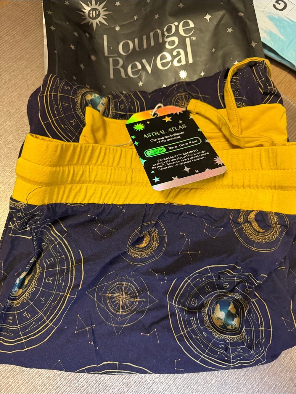 Lounge Reveal Women's Astral Atlas Pajama Set in Navy and Mustard